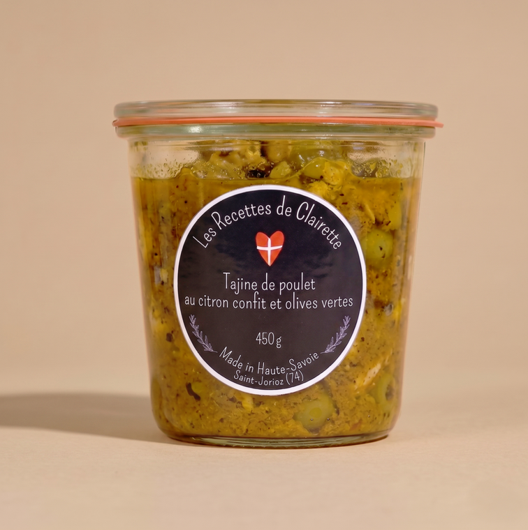 Bocal de Tajine de poulet, citron confit & olives.